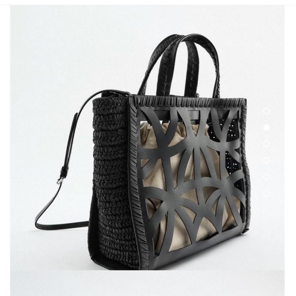 Zara black cut work tote with cross body strap - Picture 3 of 10